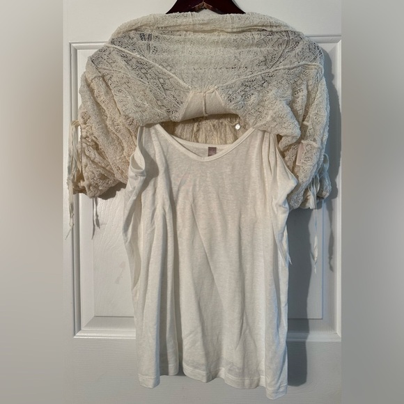 ANTHROPOLOGIE Knitted & Knotted SM 2 PIECE Cille Pullover Beaded Silver Lace Top - Picture 7 of 16